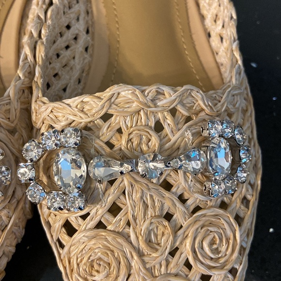 *BiBi Lou Pointy Toe Woven Rope Rosettes Mule Slip On + Rhinestone Bows - Picture 8 of 15